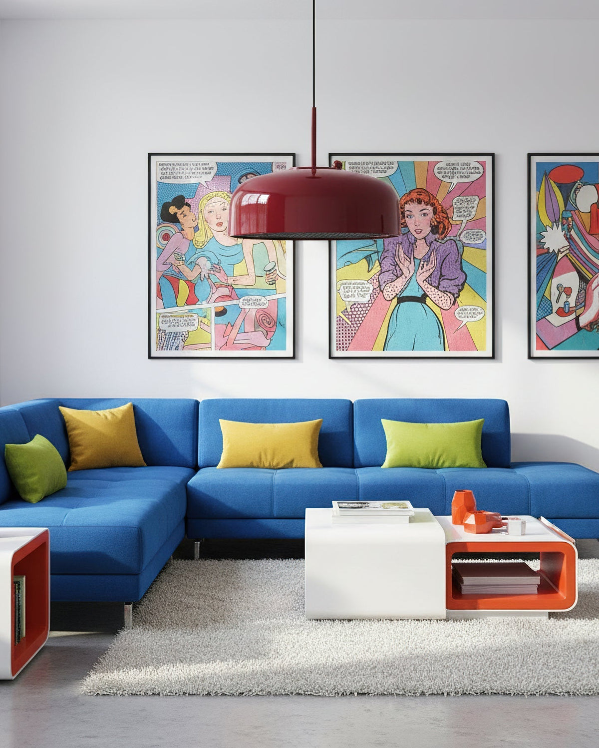 Misha Pendant Light in milky white, illuminated in a dark room.