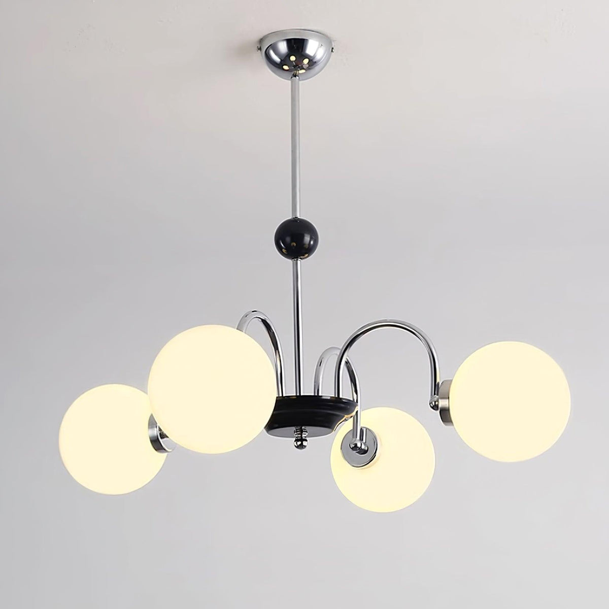 Chandelier Curved Arms Globe Shades Modern Retro Style Dining-Neutral Decor
