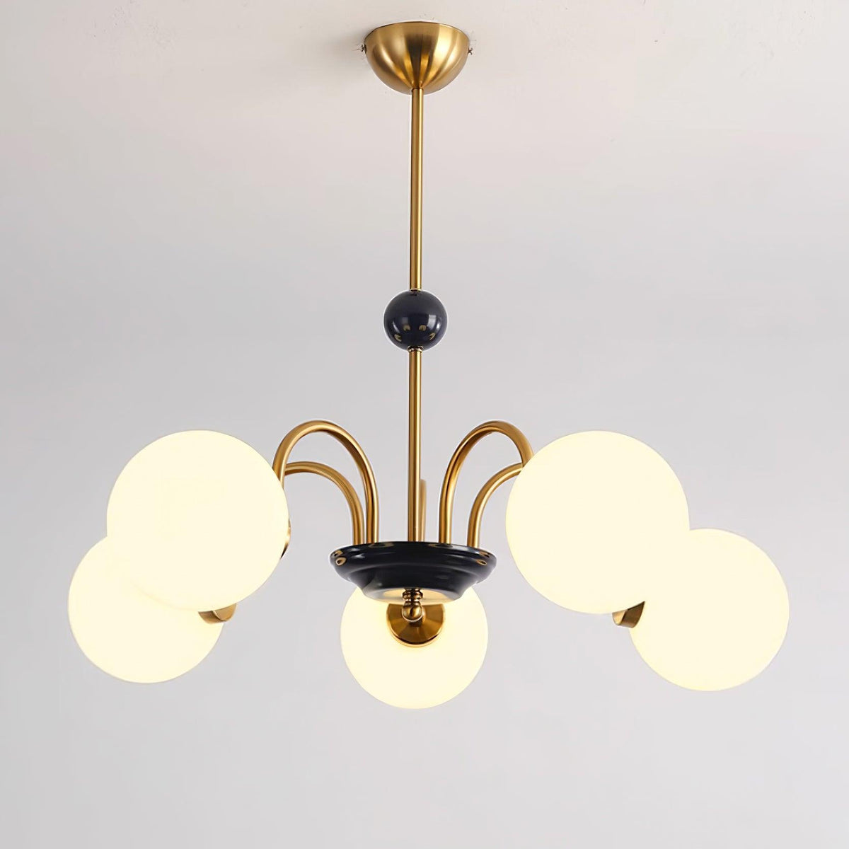 Chandelier Curved Arms Globe Shades Modern Retro Style Dining-Neutral Decor