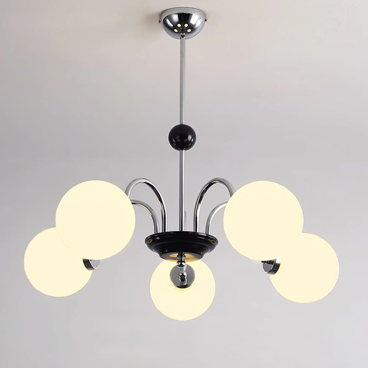 Chandelier Curved Arms Globe Shades Modern Retro Style Dining-Neutral Decor