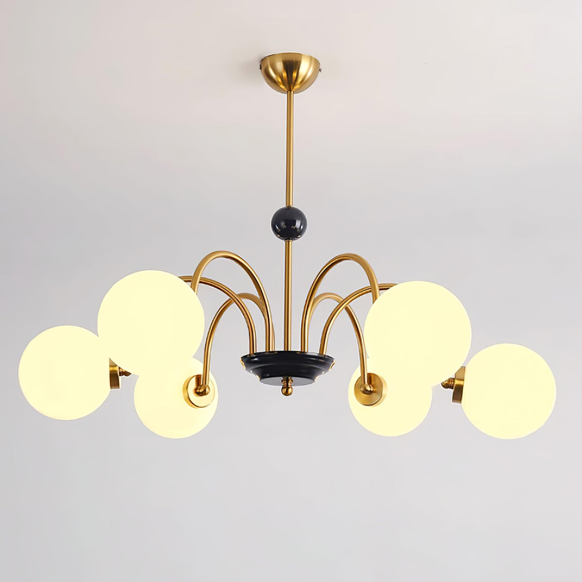 Chandelier Curved Arms Globe Shades Modern Retro Style Dining-Neutral Decor