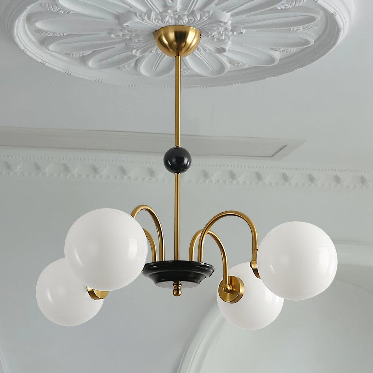 Chandelier Curved Arms Globe Shades Modern Retro Style Dining-Neutral Decor