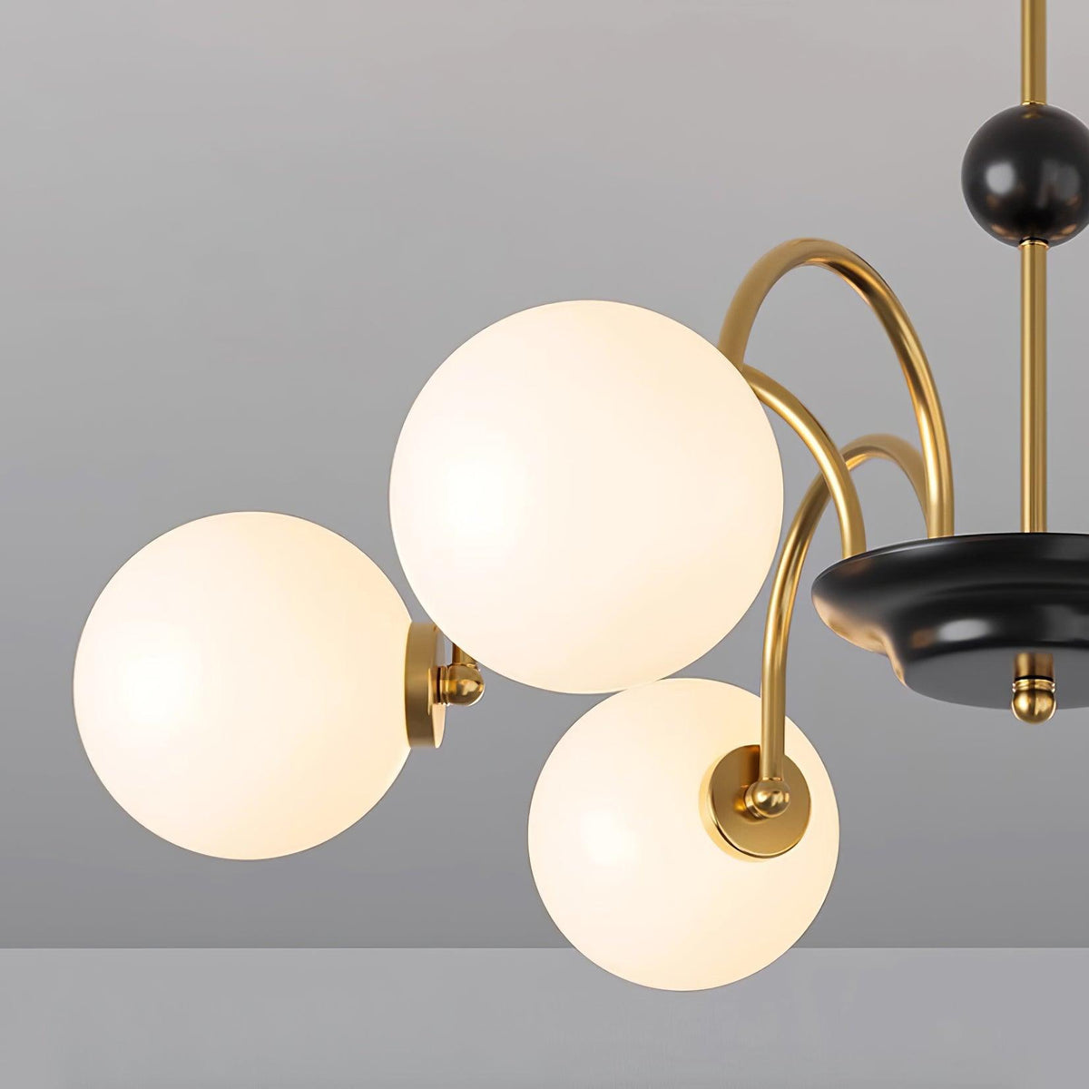 Chandelier Curved Arms Globe Shades Modern Retro Style Dining-Neutral Decor