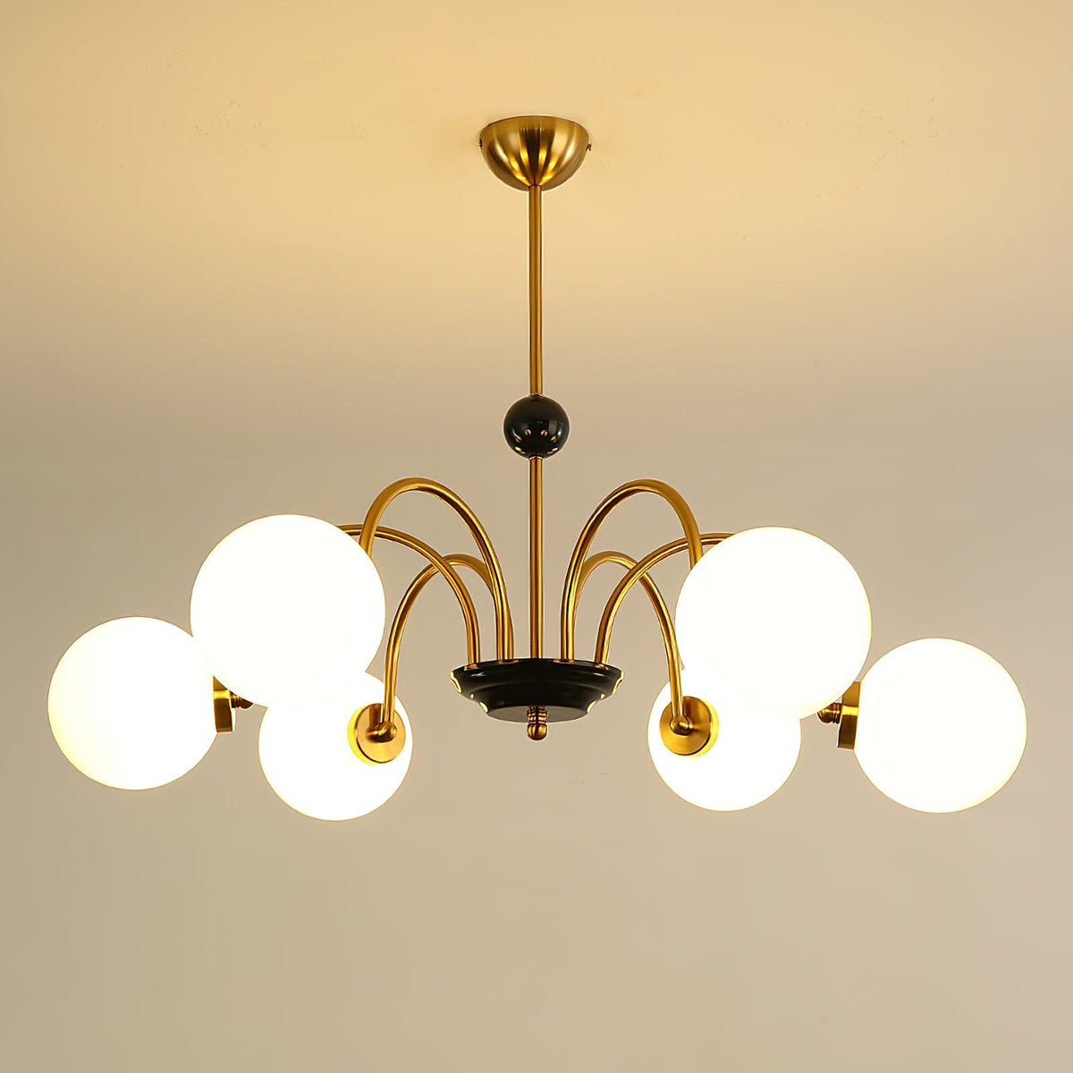 Chandelier Curved Arms Globe Shades Modern Retro Style Dining-Neutral Decor
