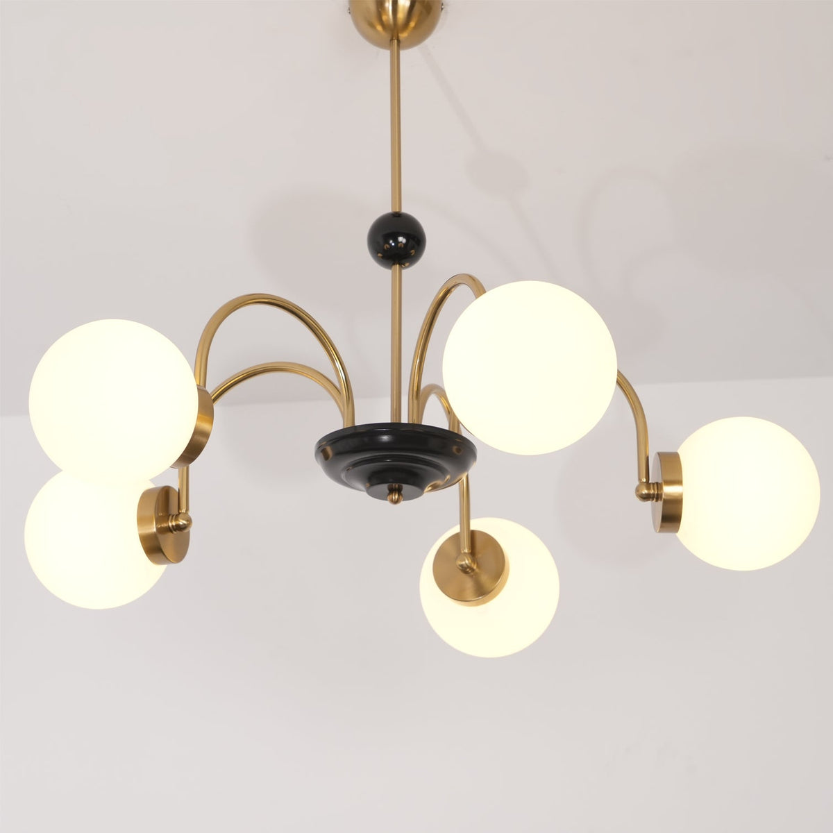 Chandelier Curved Arms Globe Shades Modern Retro Style Dining-Neutral Decor