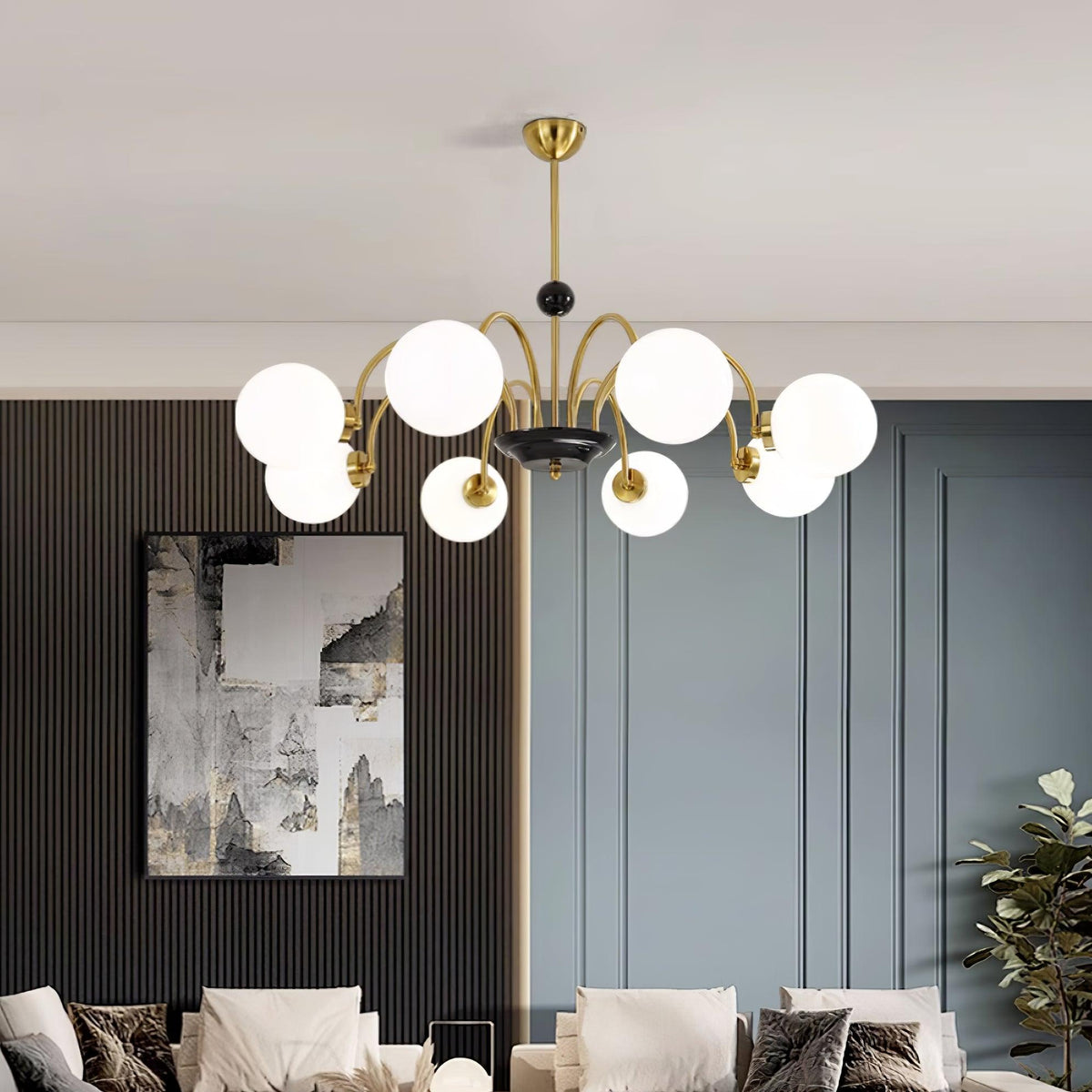 Chandelier Curved Arms Globe Shades Modern Retro Style Dining-Neutral Decor