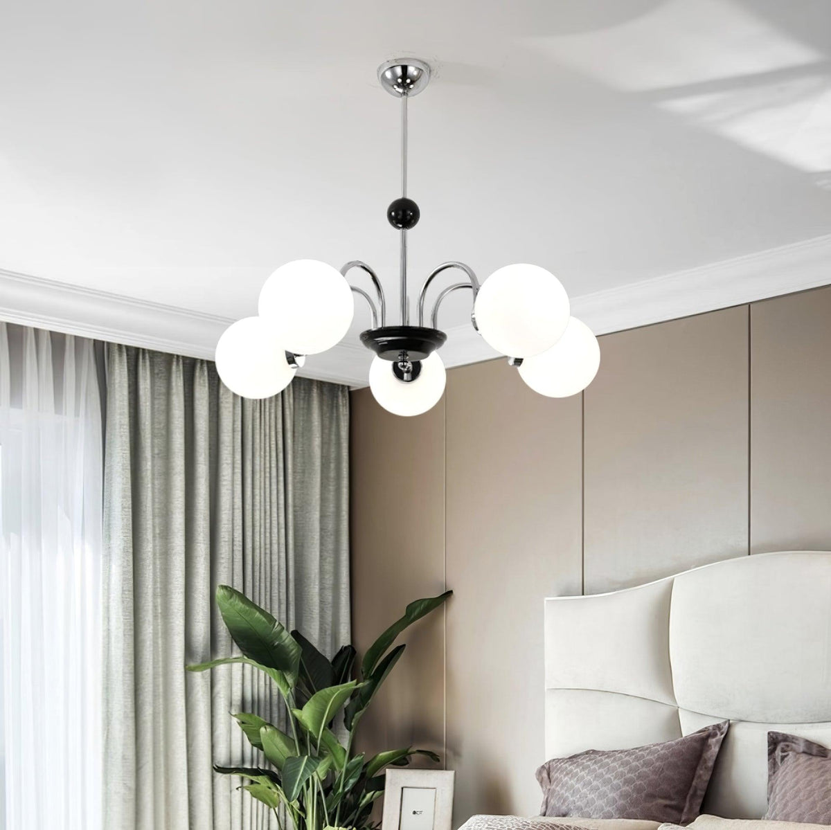 Chandelier Curved Arms Globe Shades Modern Retro Style Dining-Neutral Decor
