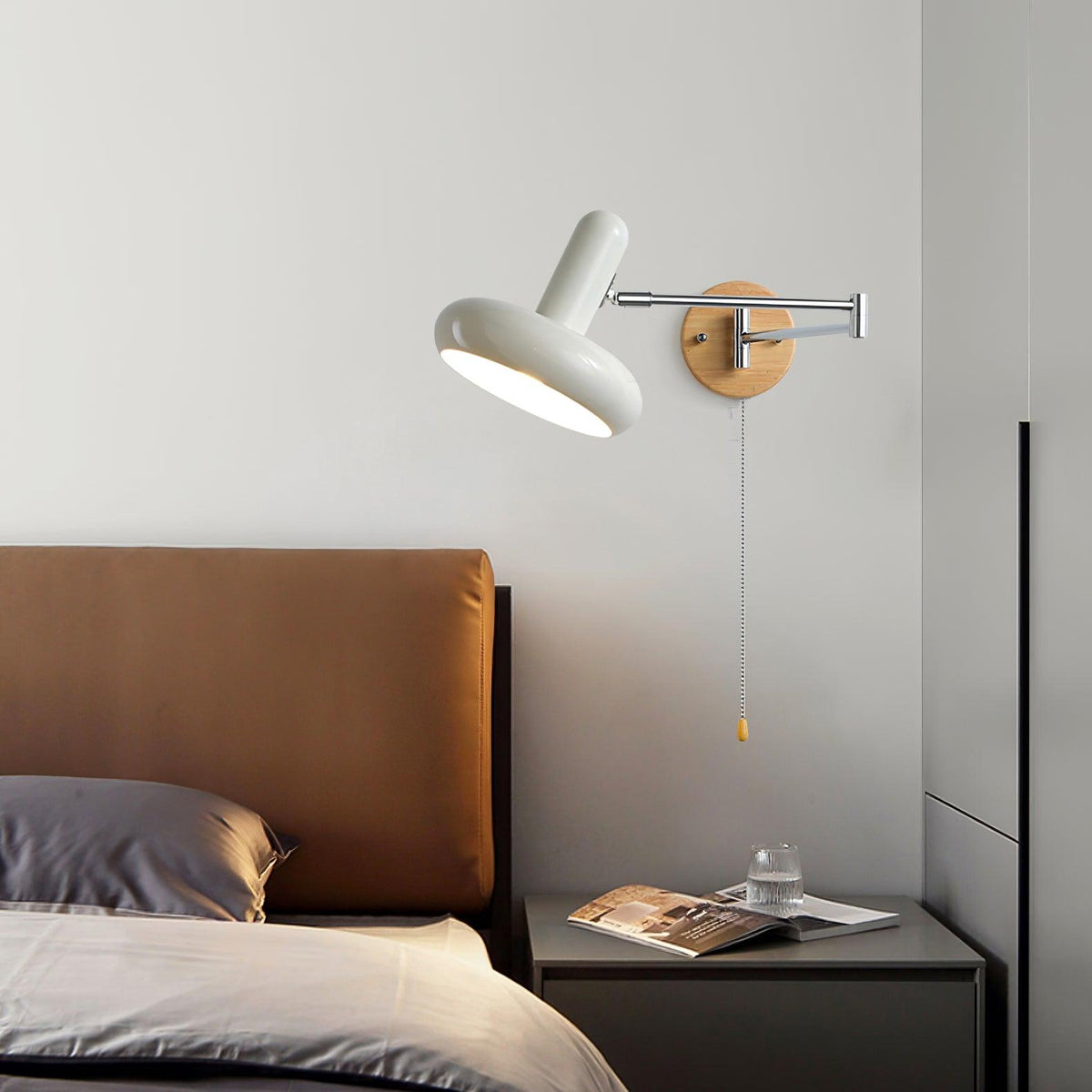 Wall Lamp Swivel Arm Rounded Shade Pull Chain Modern Retro-Neutral Decor