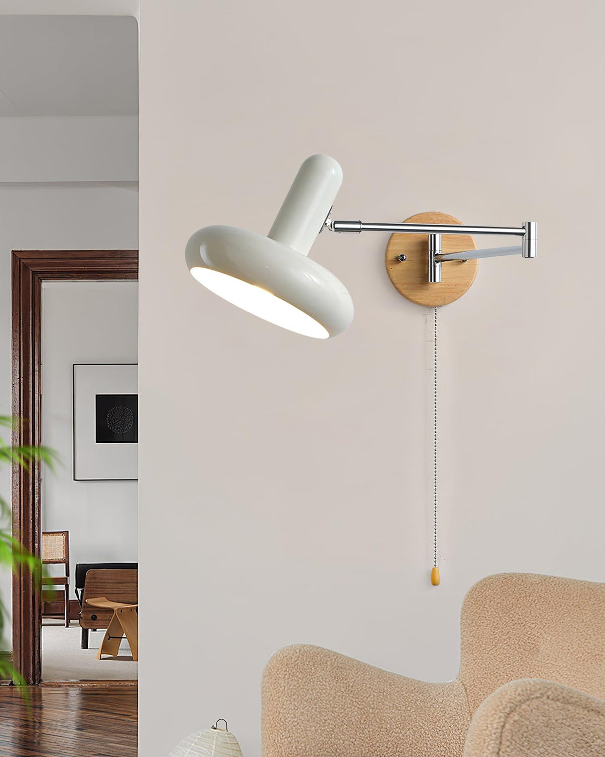 Wall Lamp Swivel Arm Rounded Shade Pull Chain Modern Retro-Neutral Decor