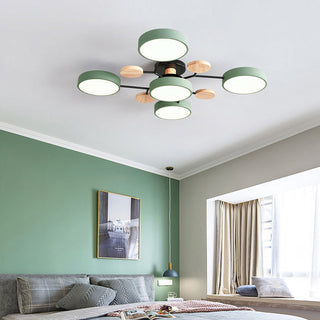 Arisha Plafonnier Rond Moderne, Métal/Bois, Blanc/Vert/Gris, Salon