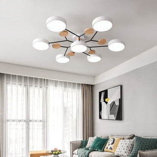 Arisha Plafonnier Rond Moderne, Métal/Bois, Blanc/Vert/Gris, Salon