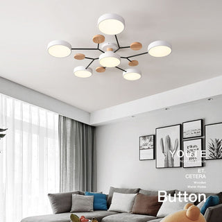 Arisha Plafonnier Rond Moderne, Métal/Bois, Blanc/Vert/Gris, Salon