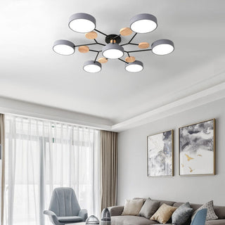Arisha Plafonnier Rond Moderne, Métal/Bois, Blanc/Vert/Gris, Salon