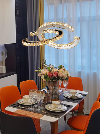 Lustra Lustre Cristal Double C Moderne Argent 2-Rings
