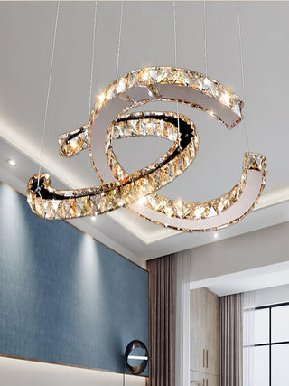 Lustra Lustre Cristal Double C Moderne Argent 2-Rings