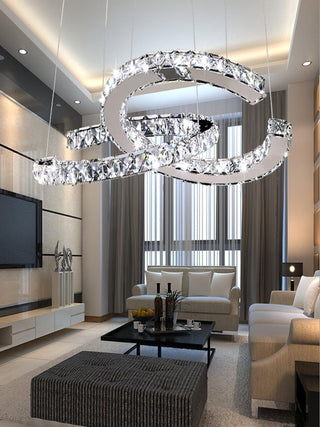 Lustra Lustre Cristal Double C Moderne Argent 2-Rings