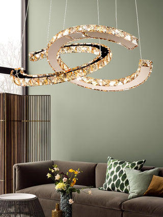Lustra Lustre Cristal Double C Moderne Argent 2-Rings