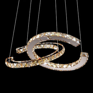 Lustra Lustre Cristal Double C Moderne Argent 2-Rings