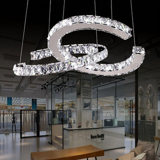 Lustra Lustre Cristal Double C Moderne Argent 2-Rings