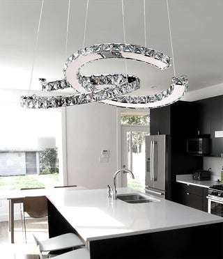 Lustra Lustre Cristal Double C Moderne Argent 2-Rings