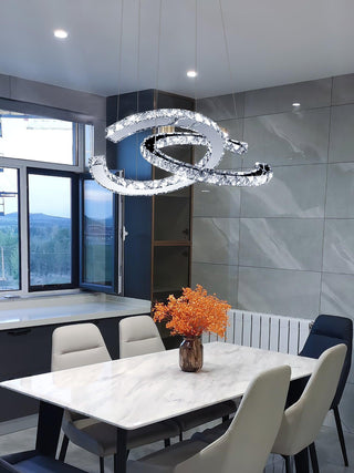 Lustra Lustre Cristal Double C Moderne Argent 2-Rings