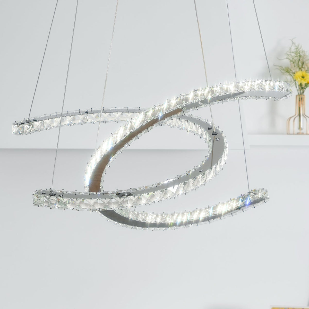 Emiliel Lustre Cristal Double C Moderne Argent 2-Rings