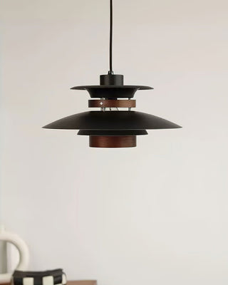 Solara Lampe suspendue en bois avec abat-jour superposé pour salle à manger nordique