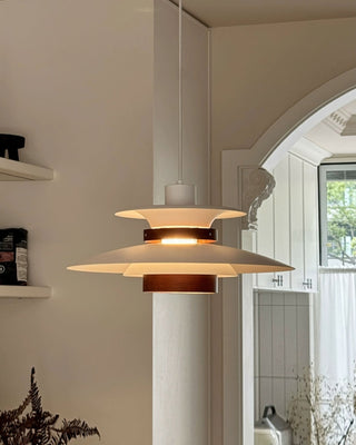 Solara Lampe suspendue en bois avec abat-jour superposé pour salle à manger nordique