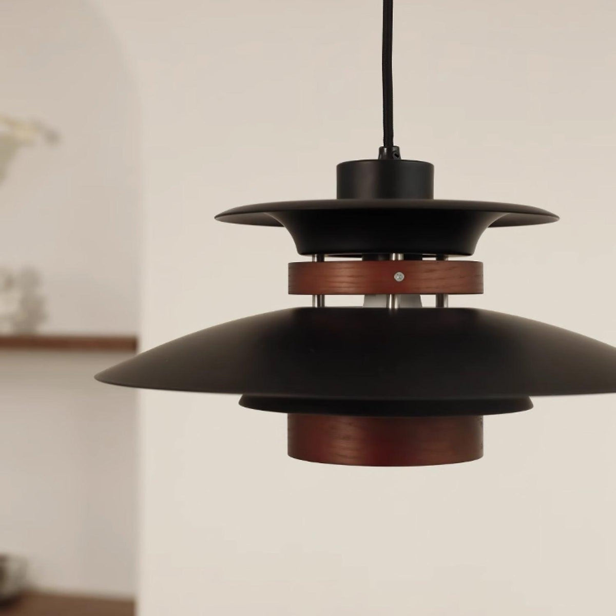 Darenira Lampe suspendue en bois avec abat-jour superposé pour salle à manger nordique