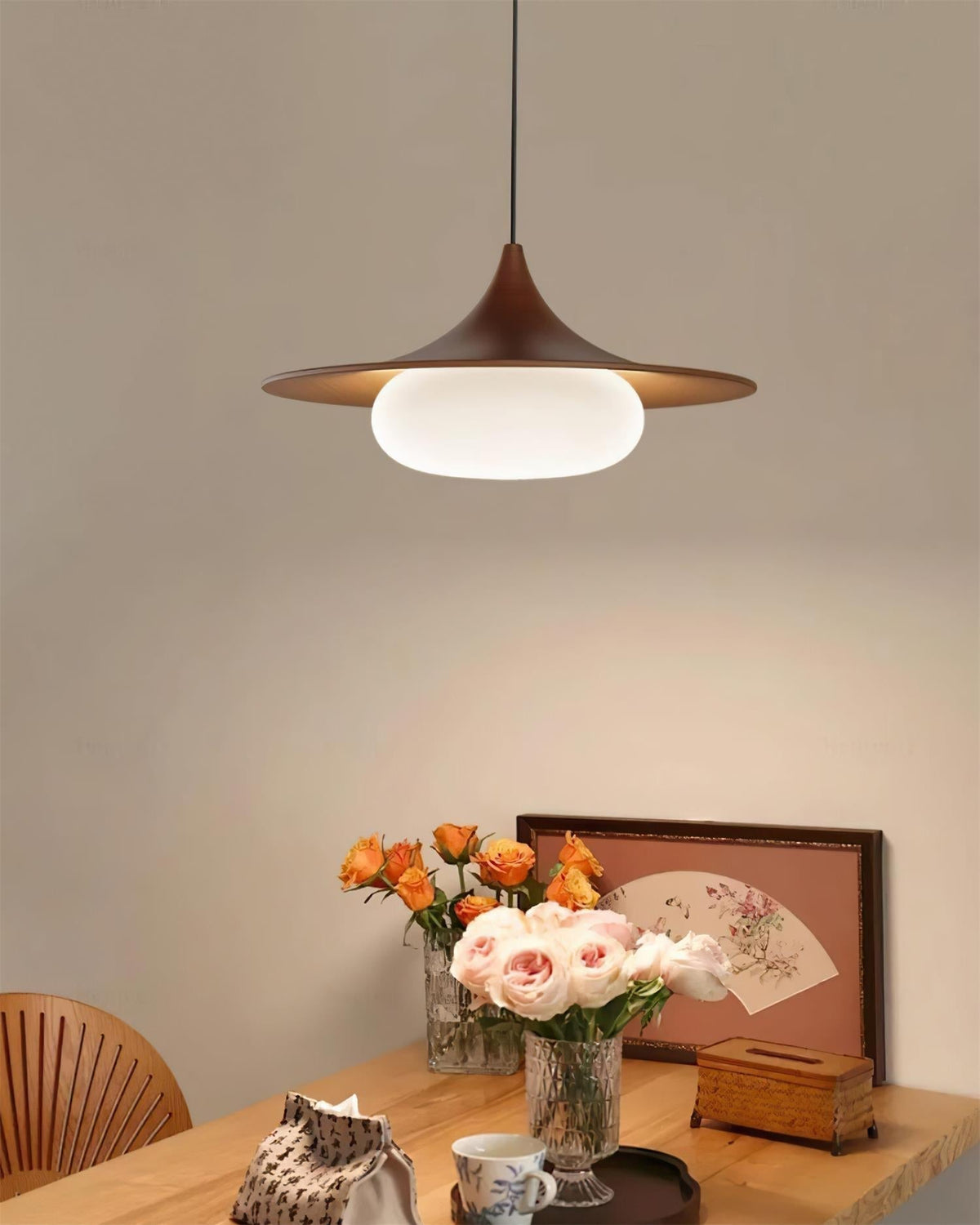 Ovelis Wooden Canopy Pendant Light-Neutral Decor