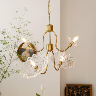 Lustra Lustre Vintage Floral en Verre et Laiton