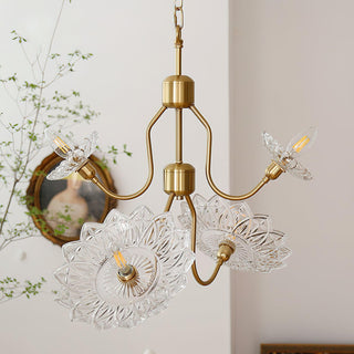 Lustra Lustre Vintage Floral en Verre et Laiton