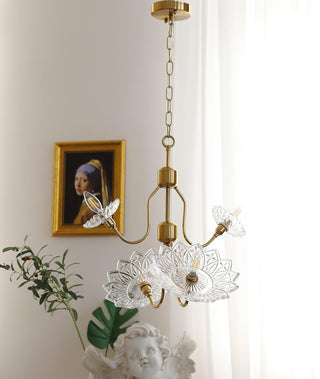 Lustra Lustre Vintage Floral en Verre et Laiton