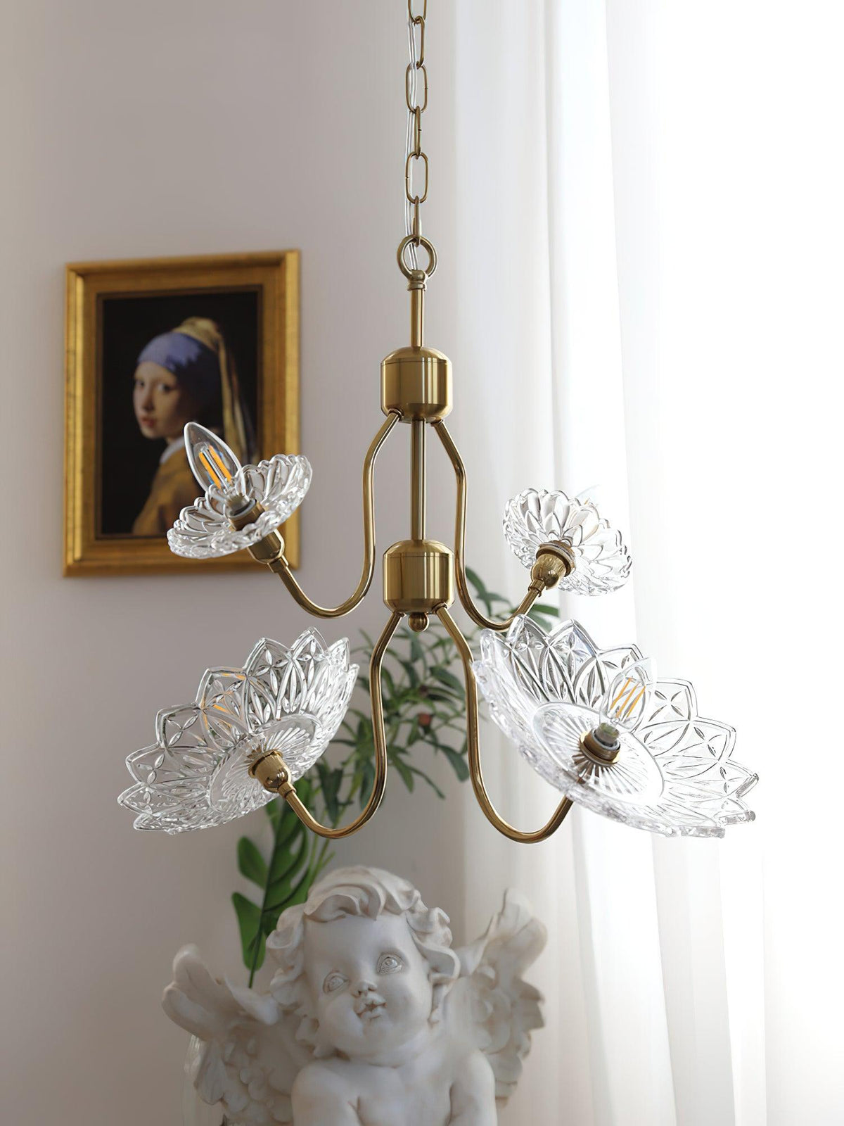 Zorora Lustre Vintage Floral en Verre et Laiton