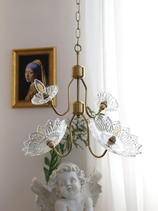 Lustra Lustre Vintage Floral en Verre et Laiton