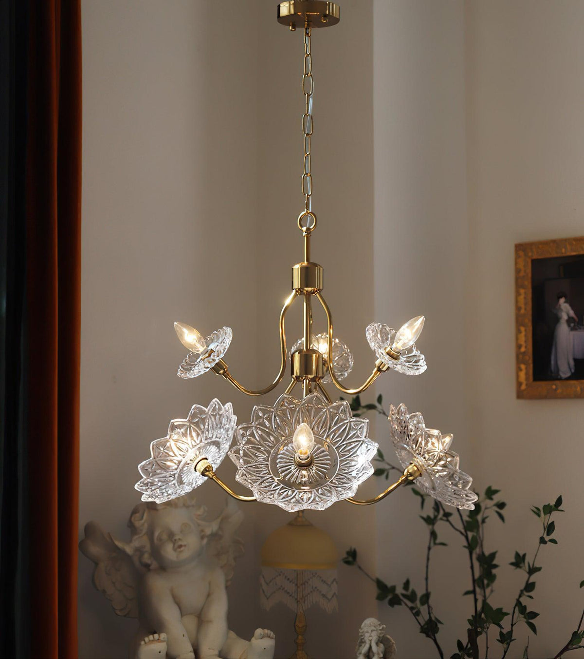 Zorora Lustre Vintage Floral en Verre et Laiton