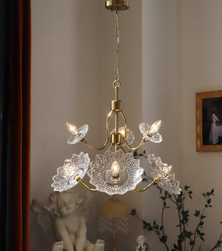 Lustra Lustre Vintage Floral en Verre et Laiton
