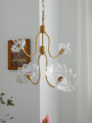 Lustra Lustre Vintage Floral en Verre et Laiton