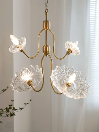 Lustra Lustre Vintage Floral en Verre et Laiton