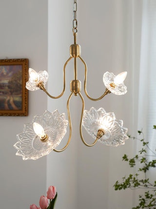 Lustra Lustre Vintage Floral en Verre et Laiton