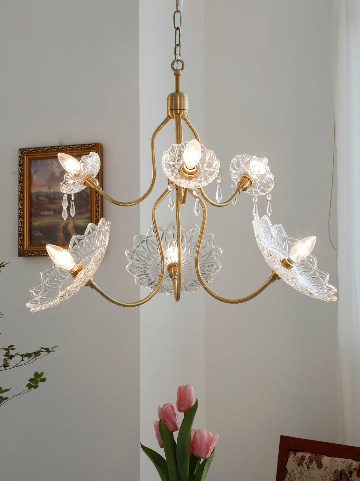 Zorora Lustre Vintage Floral en Verre et Laiton
