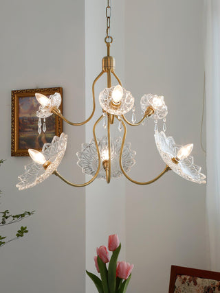 Lustra Lustre Vintage Floral en Verre et Laiton