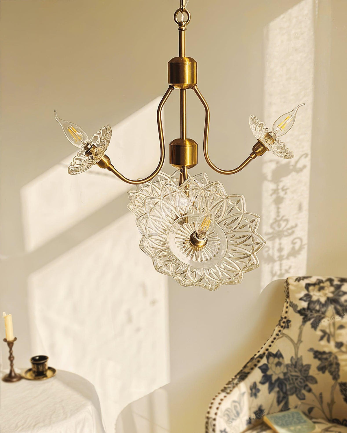 Zorora Lustre Vintage Floral en Verre et Laiton