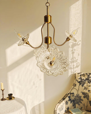 Lustra Lustre Vintage Floral en Verre et Laiton
