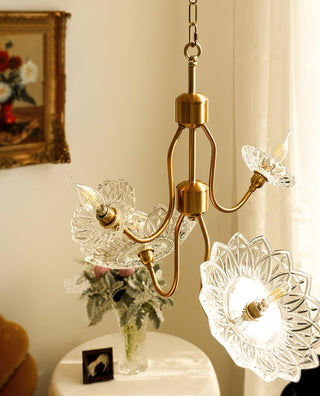 Lustra Lustre Vintage Floral en Verre et Laiton