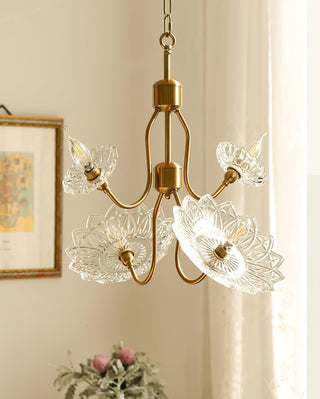 Lustra Lustre Vintage Floral en Verre et Laiton