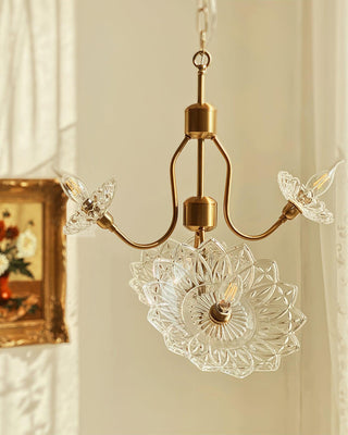 Lustra Lustre Vintage Floral en Verre et Laiton