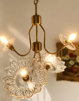 Lustra Lustre Vintage Floral en Verre et Laiton