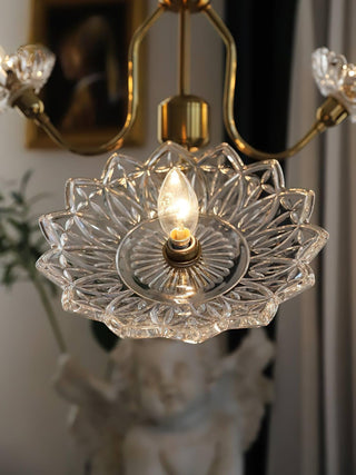 Lustra Lustre Vintage Floral en Verre et Laiton