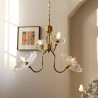 Lustra Lustre Vintage Floral en Verre et Laiton